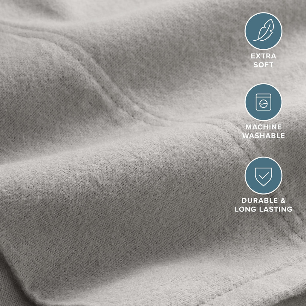 Flannel Pillowcases 100% Cotton (Standard Set of 2, Light Grey)