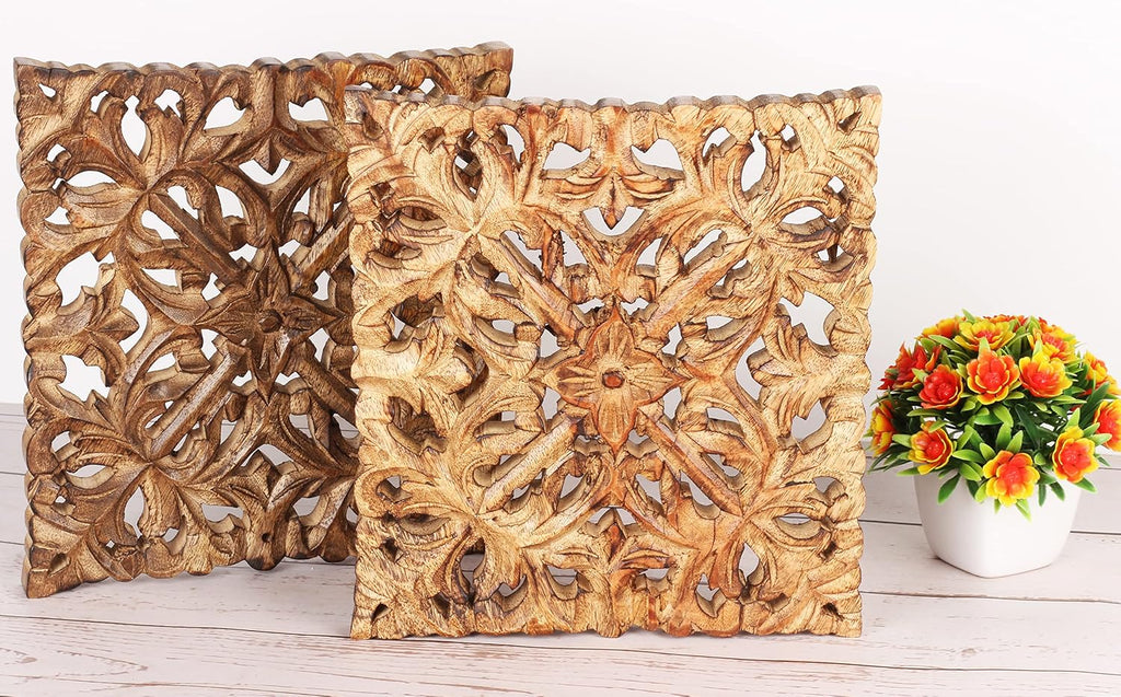 Wooden Mandala Design Trivet for Hot Dishes Plates & Pots Holder Hot Pad & Dining Table Décor Cookware Heat - Set of 2