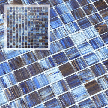 Glass Mosaic Tile Backsplash, 12" x 12" Dark Blue Square Glass Tile