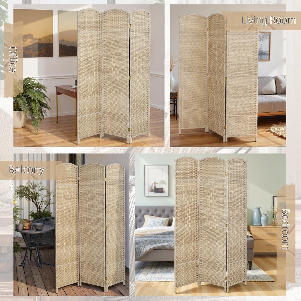 3 Panel Room Divider 6 Ft Privacy Screen Hand-Woven Washed Oak
