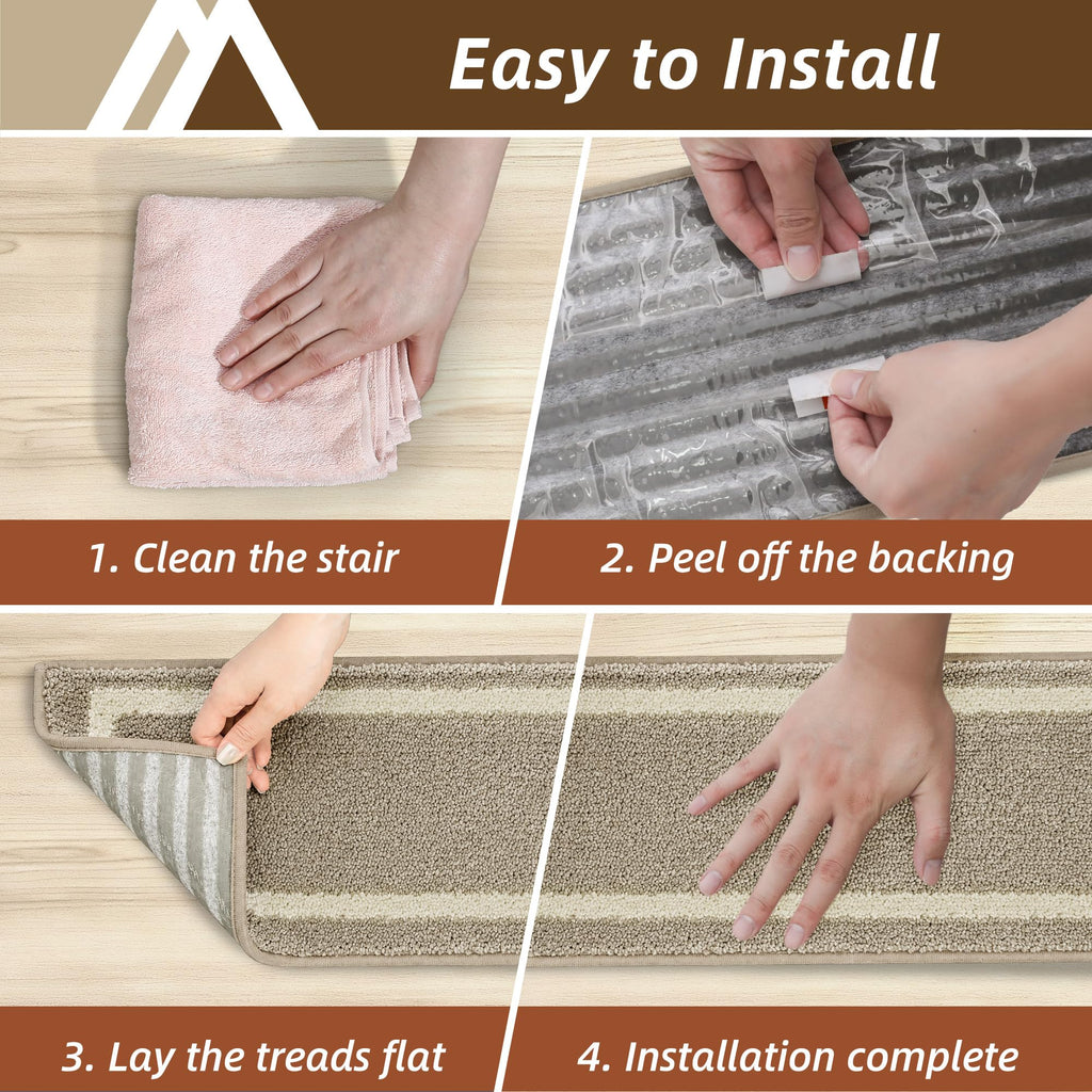 Soft 15pcs Non-Slip Carpet Mat 28inX9in, Beige