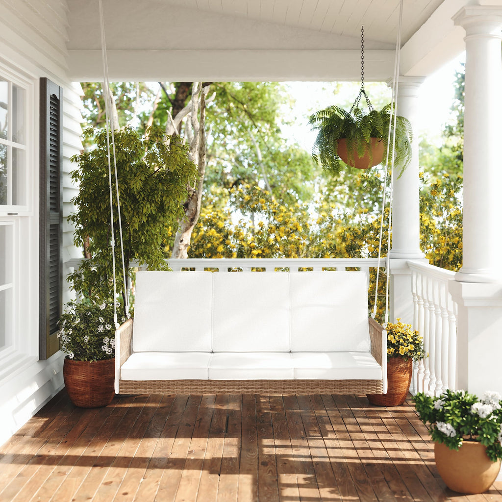 Anderson 4 Foot Wicker Porch Swing with Cushions - Modern Porch Swing with Hanging Ropes Included