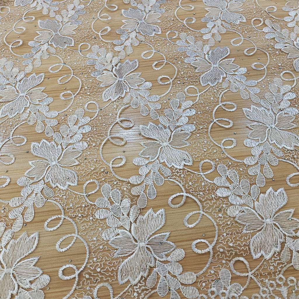 African Lace Fabric 5 Yards White Rhinestones Embroidery French Tulle Nigerian Wedding Party Dress Sewing Material