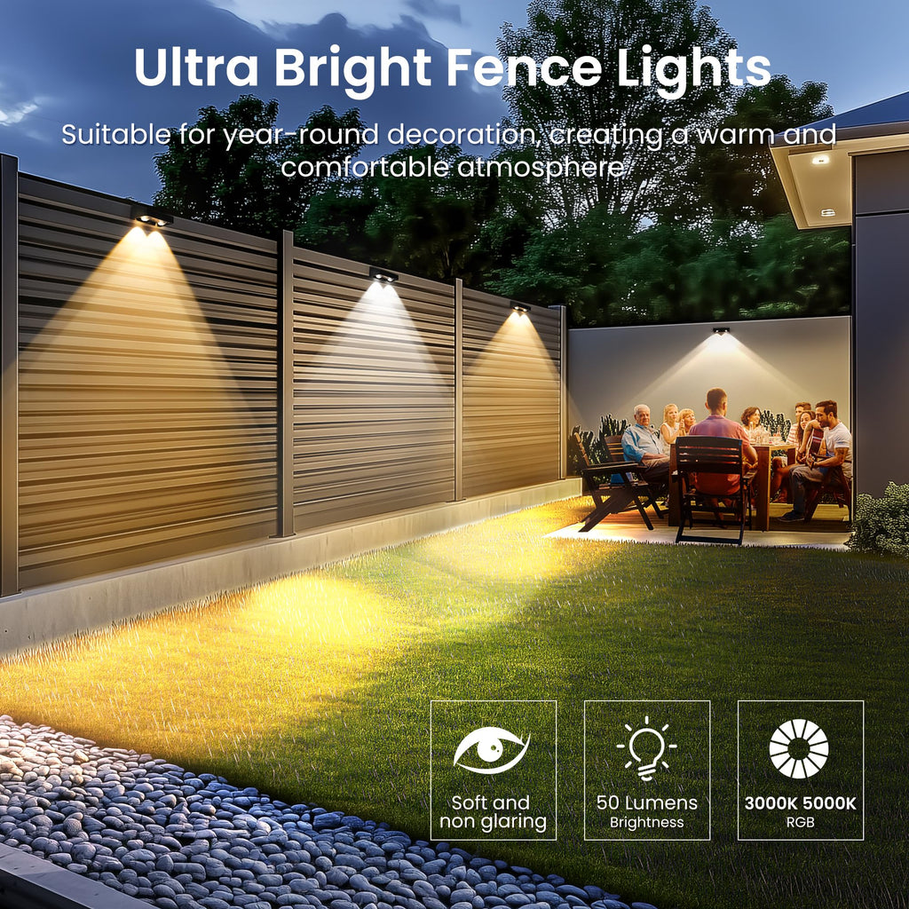 Solar Fence Lights Outdoor, 9 Fixed Colors & Color Changing Fence Solar Lights Outdoor Waterproof IP65, LED Deck