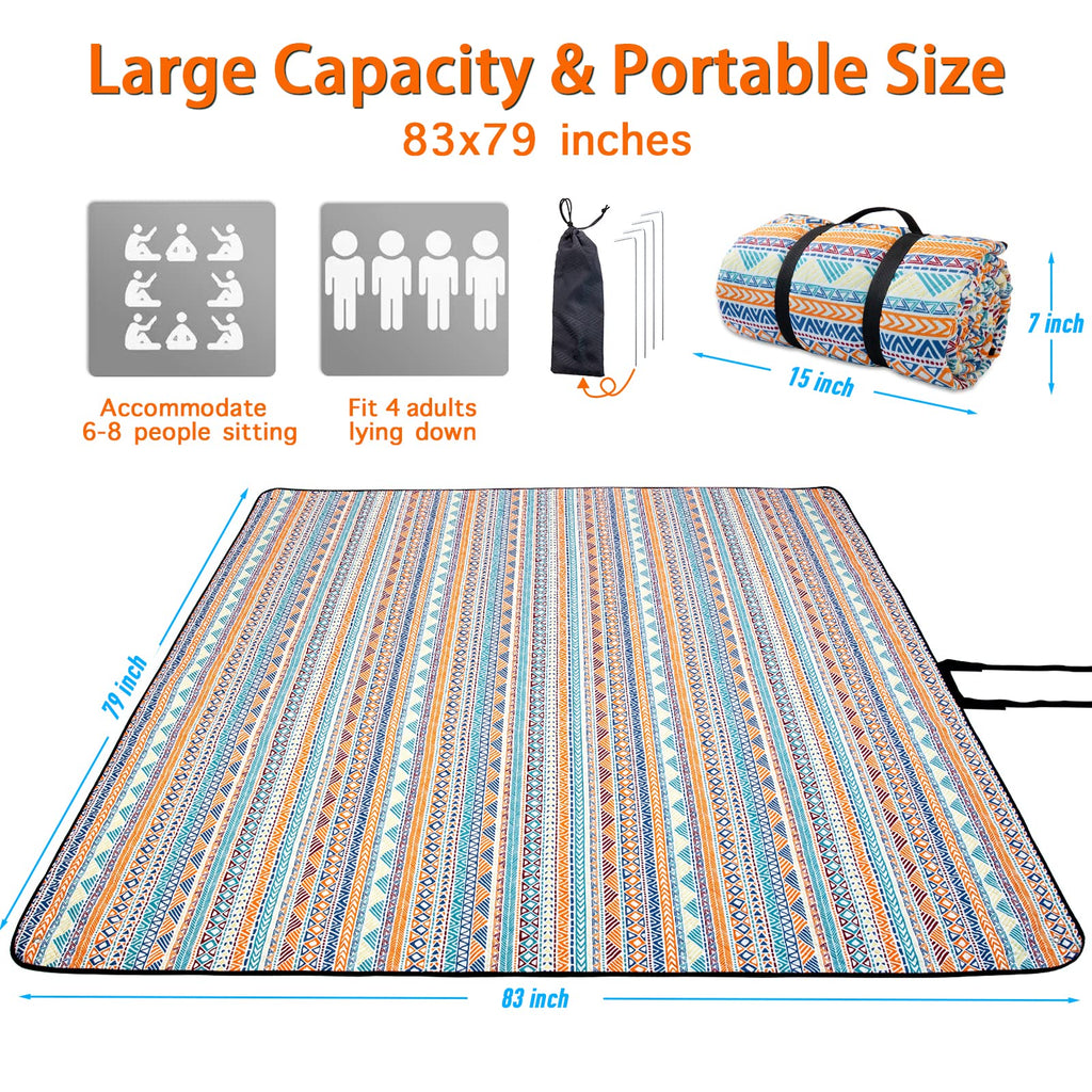Picnic Blankets Extra Large, Waterproof Foldable Outdoor Beach Blanket Oversized 83x79" Sandproof, 3-Layer Picnic Mat