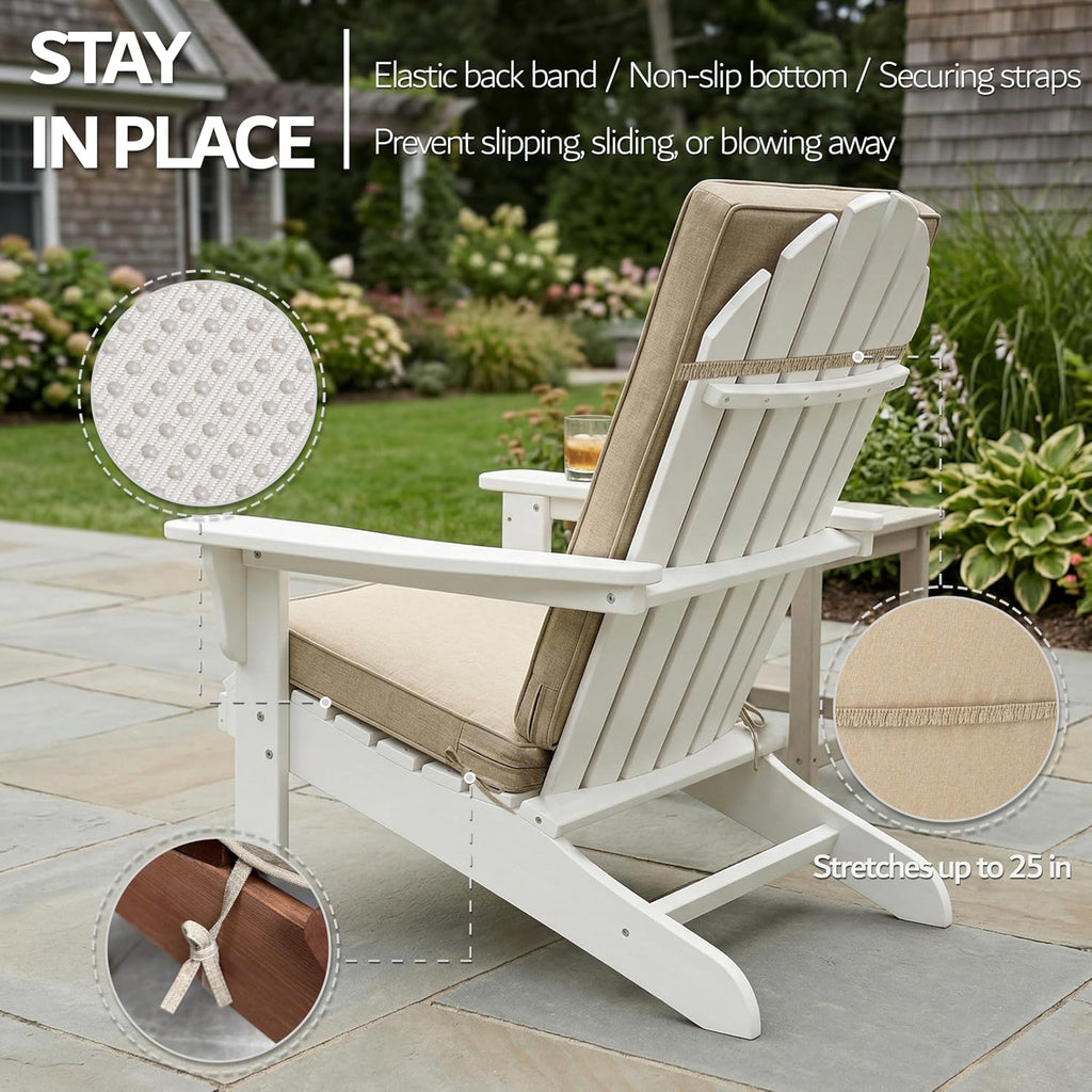 Adirondack Chair Cushions Set of 2 - Removable Covers, Water-Repellent & Fade-Resistant Faux Linen, Securing Straps