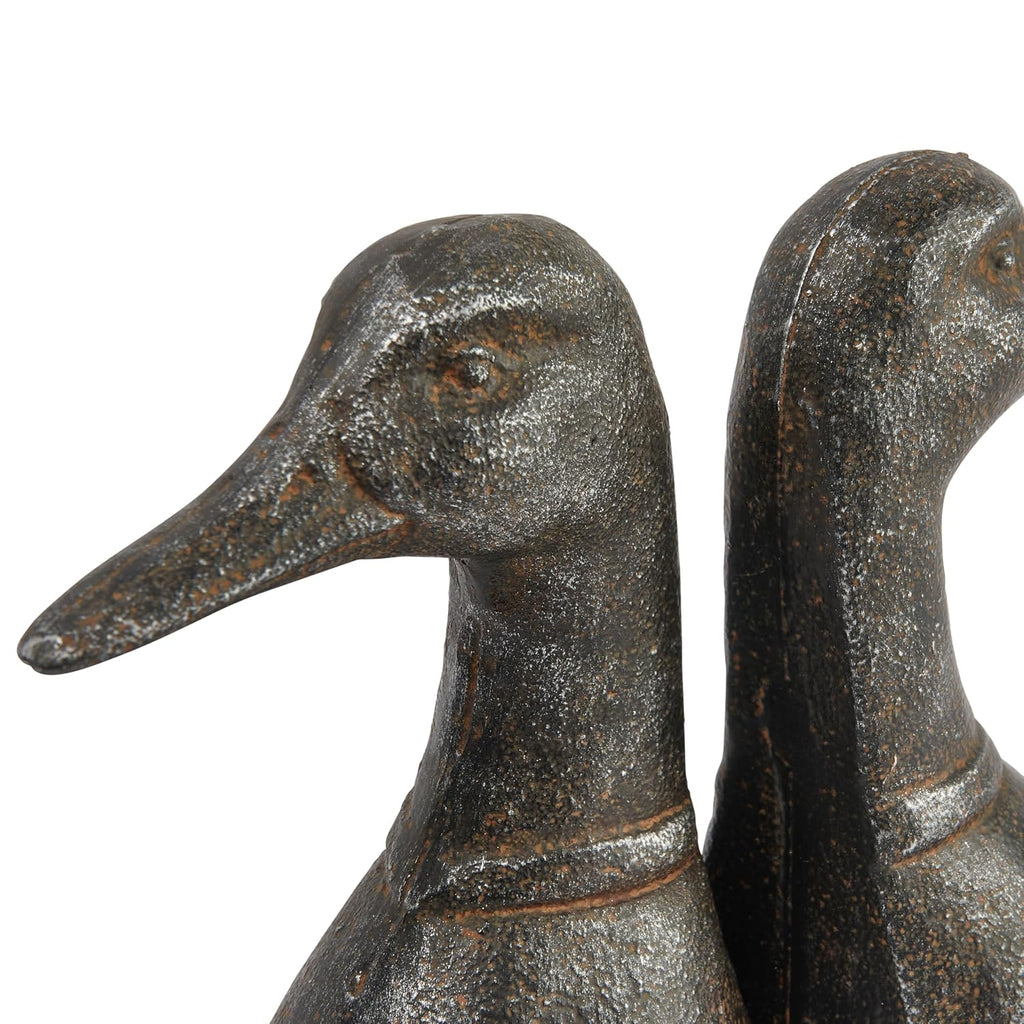 Decorative Distressed Cast Metal Duck Head Bookends, Black, Set of 2