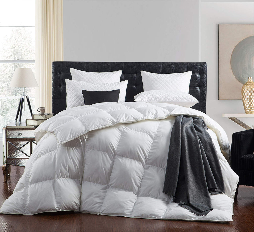 Luxurious 1200 Thread Count Goose Down Fiber Comforter Duvet Insert, Twin Size - 100% Egyptian Cotton Cover