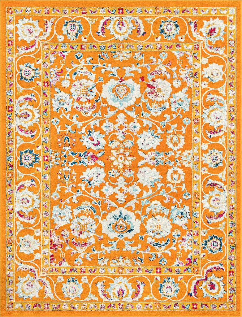 Aurelia Rug - 10' x 13' Orange Easy-Clean Area Rug - Vintage Traditional Medallion Design