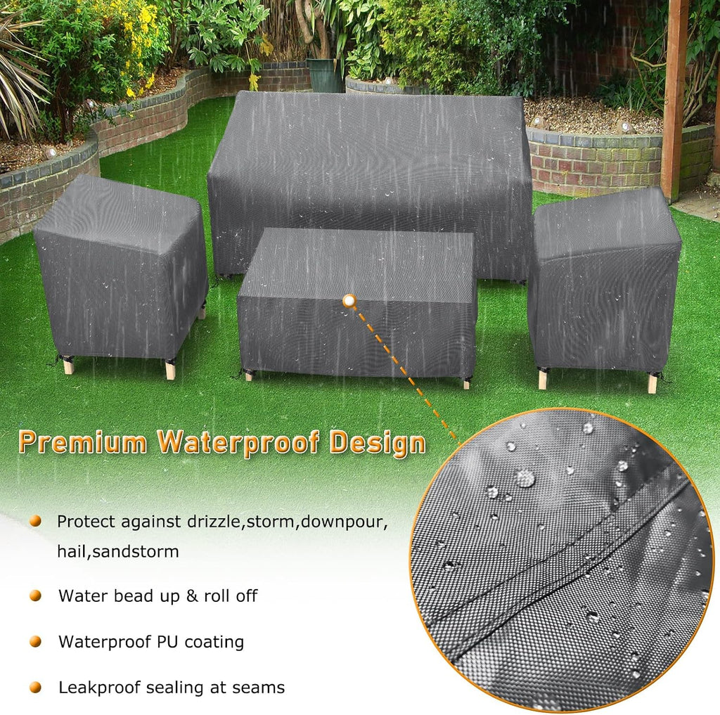 Patio Furniture Covers | Outdoor Furniture Cover Waterproof 4 Piece Set for Chairs, Couch, Coffee Table , Grey