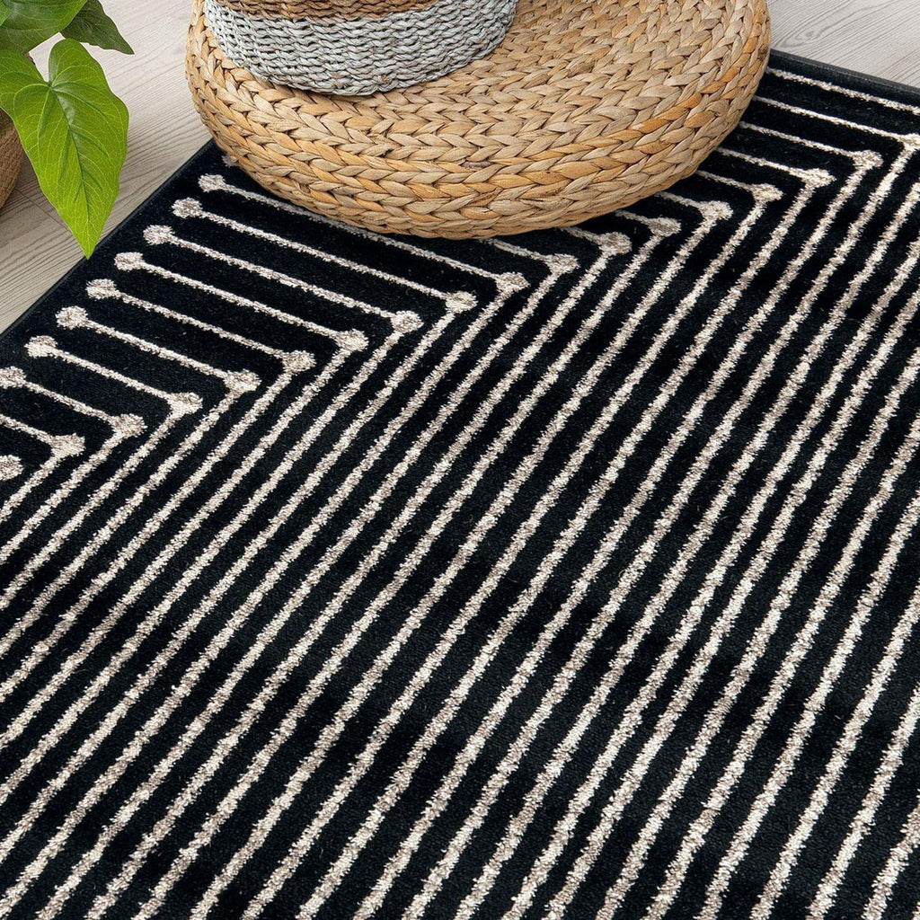 Contemporary Bohemian Stripe Area Rug Black