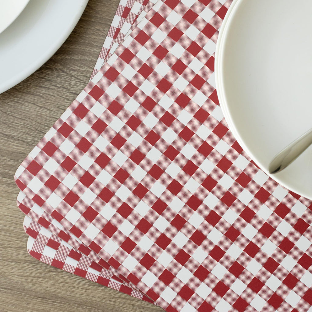 Cork Placemats Set of 4 (Gingham Check Red, 12" x 16")