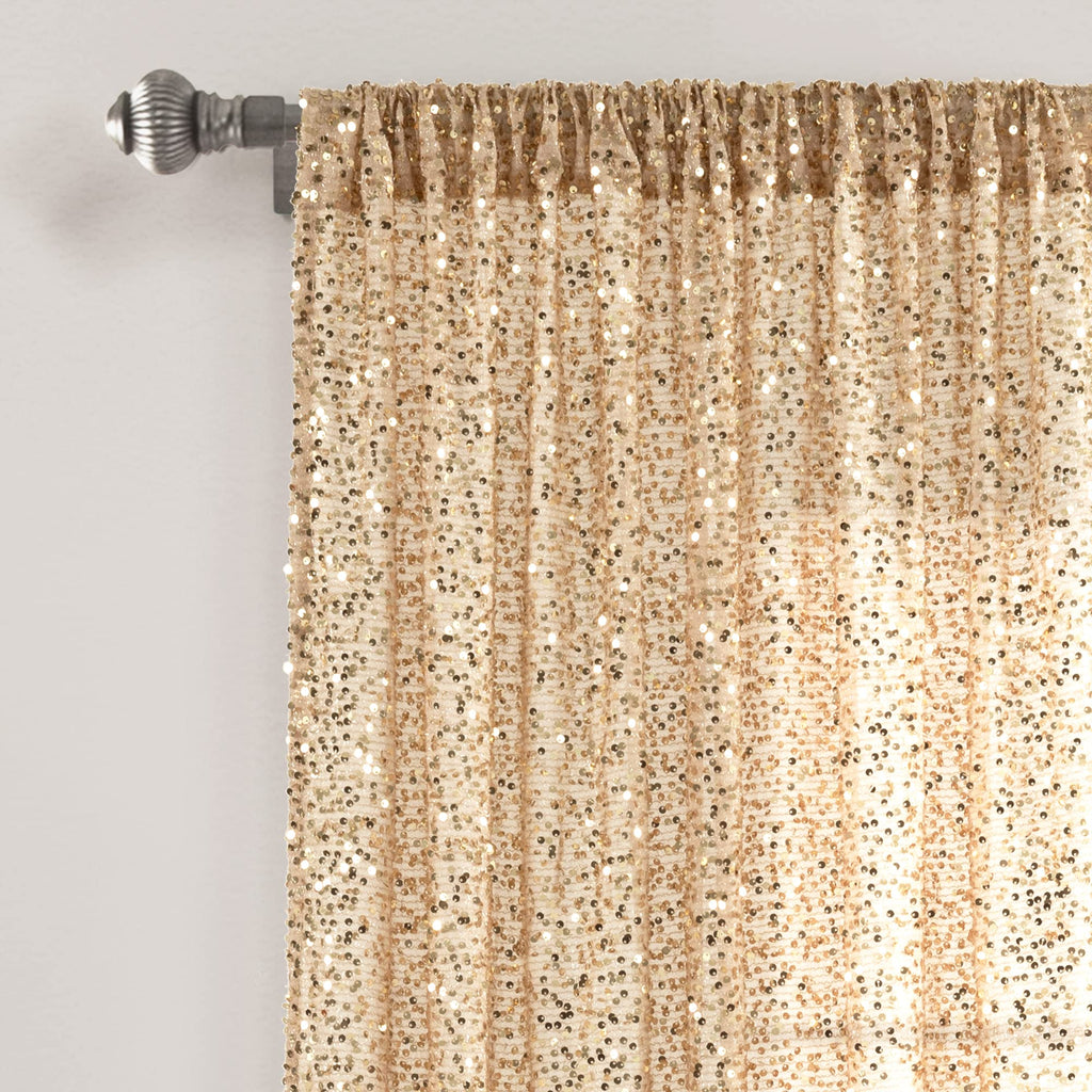 Ballgown Glam Sparkle Sequins Window Curtain Panel, Single, 52" W x 84" L, Champagne - Sequin Curtains - Sparkly