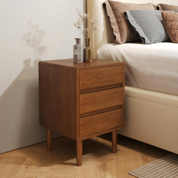 Nightstand with 3 Drawers Narrow Night Stand Solid Wood Bedside Table Mid Century Modern Nightstand Wooden End Table
