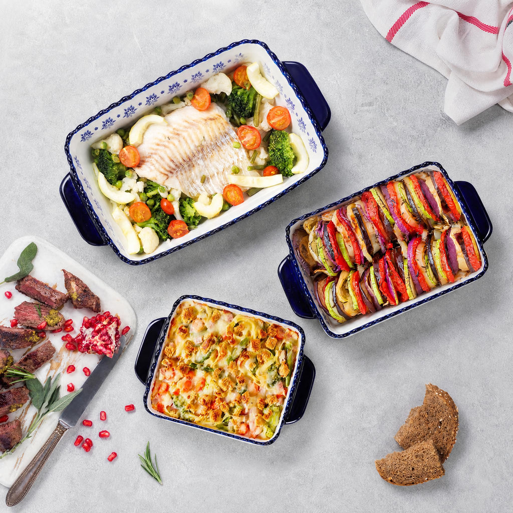 3 Pack Porcelain Bakeware Set, Rectangular Baking Dishes, Lasagna Pan for Cooking, Kitchen, Casserole Dishes, Cake