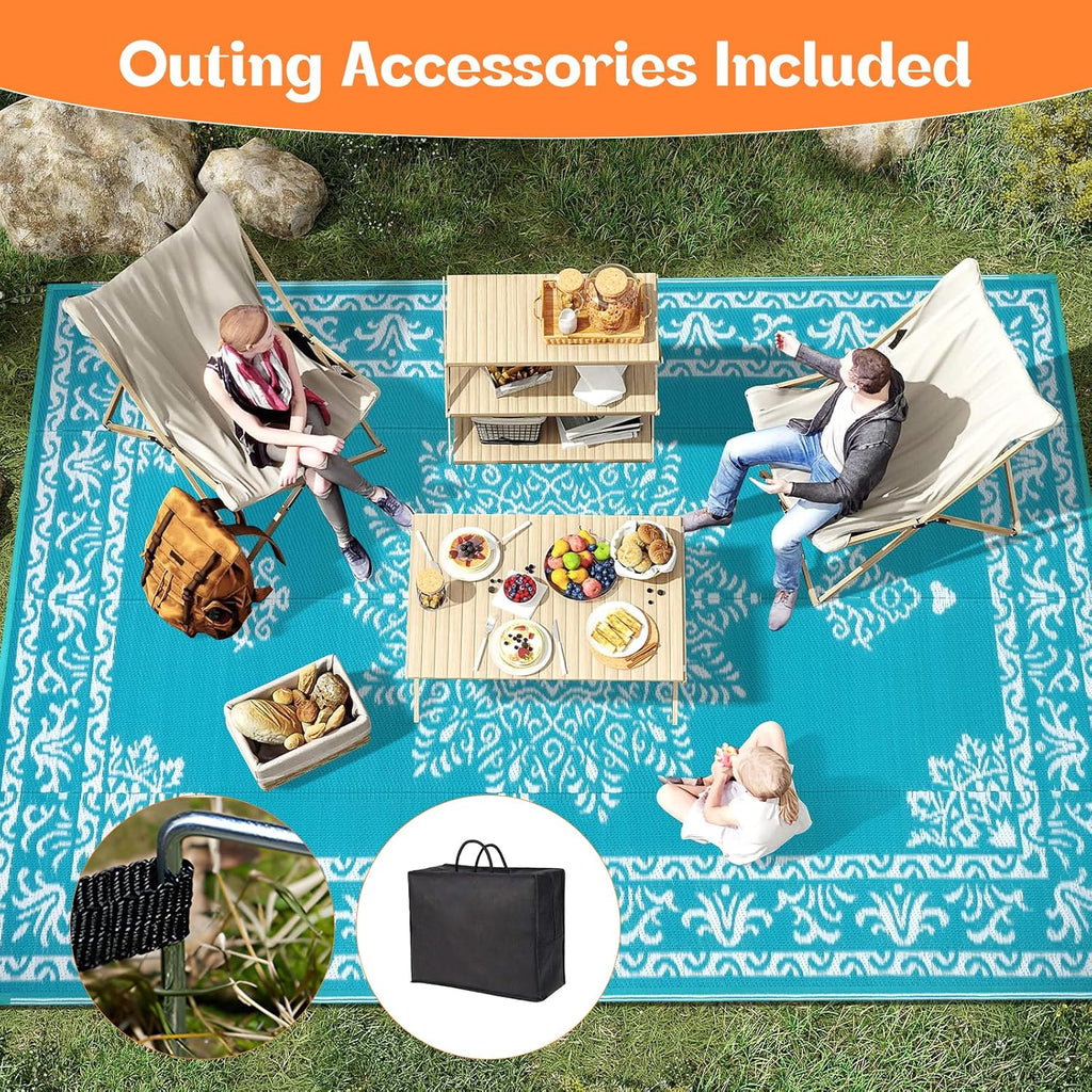 Outdoor Rug Waterproof Plastic Straw Outdoor Patio Rug, Teal