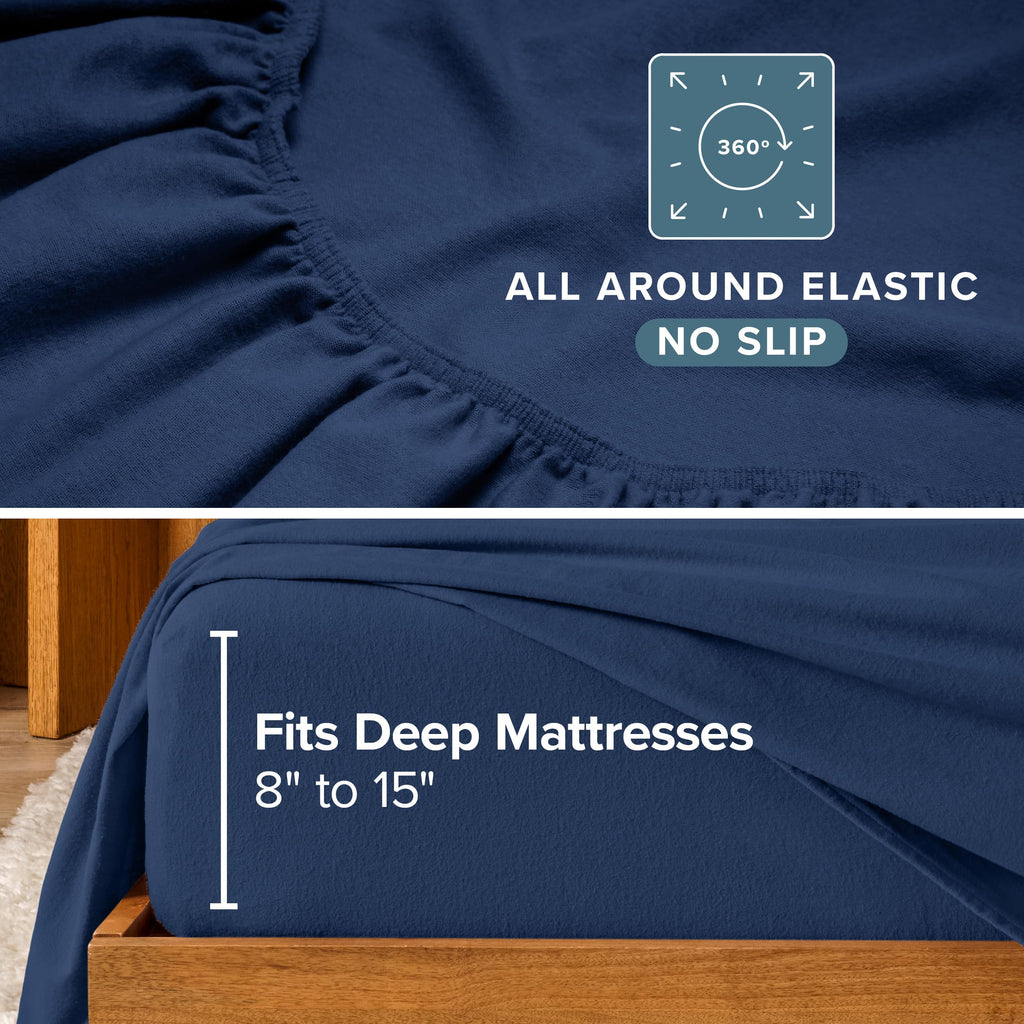 Full Flannel Sheet Set 100% Cotton (Full, Dark Blue)