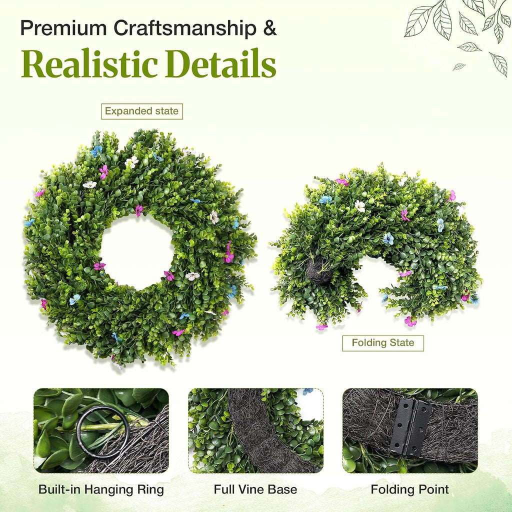 28-inch Artificial Boxwood Wreath, Wreaths for Front Door,Artificial Greenery Decor, Evergreen All Year Round