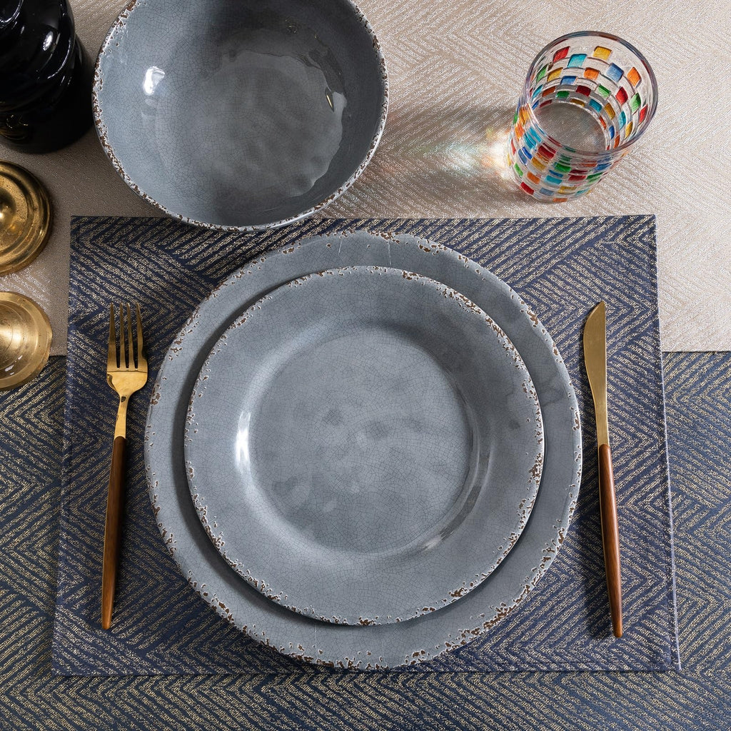 12 Pcs Vintage Melamine Dinnerware Set, Durable Plate and Bowl set