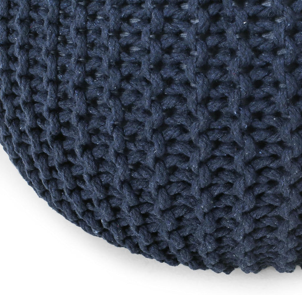 Nahunta Knitted Round Pouf - Cotton - Navy