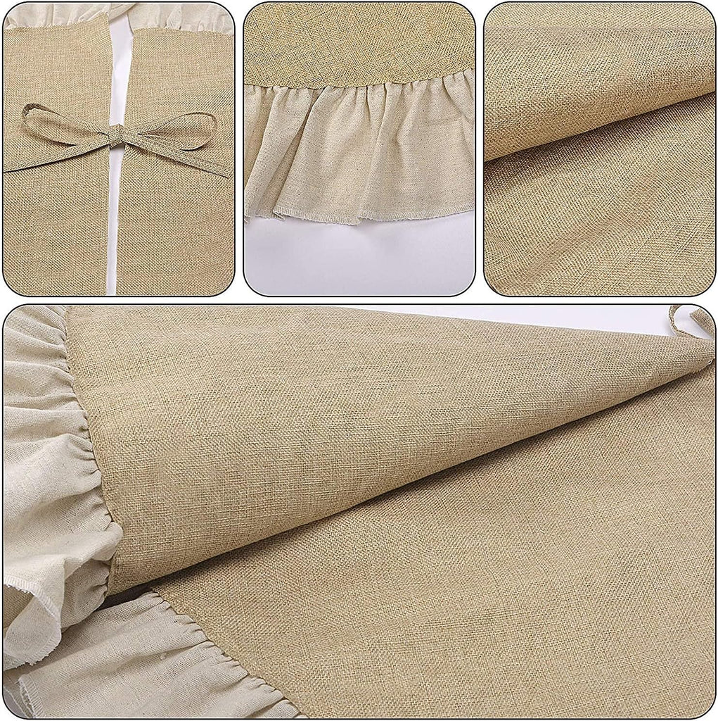 Fall Burlap Tree Skirt with Ruffle, 48 inch Linen Christmas Tree Decoration