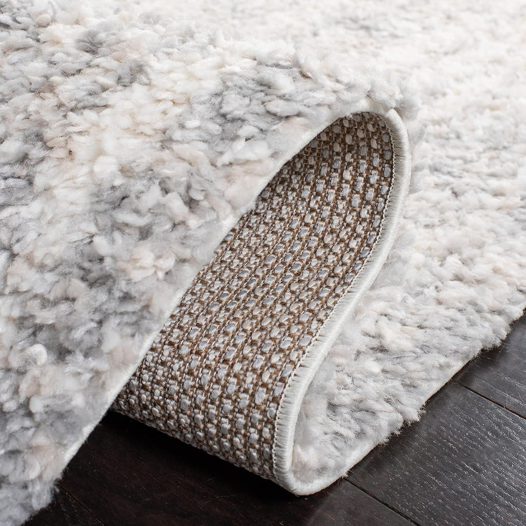 Berber Shag Collection Area Rug - 6'7" Square, Grey & Ivory, Modern Abstract Design, Non-Shedding & Easy Care