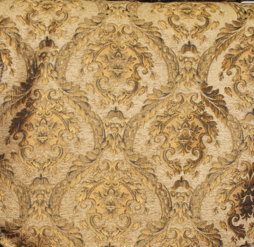 Damask Tapestry Chenille Fabric - Upholstery Fabric, 60" Width - Sold by The Yard (Light Brown/Gold)