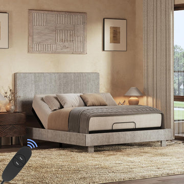 Queen Adjustable Bed with Velvet Upholstered Frame, Light Grey