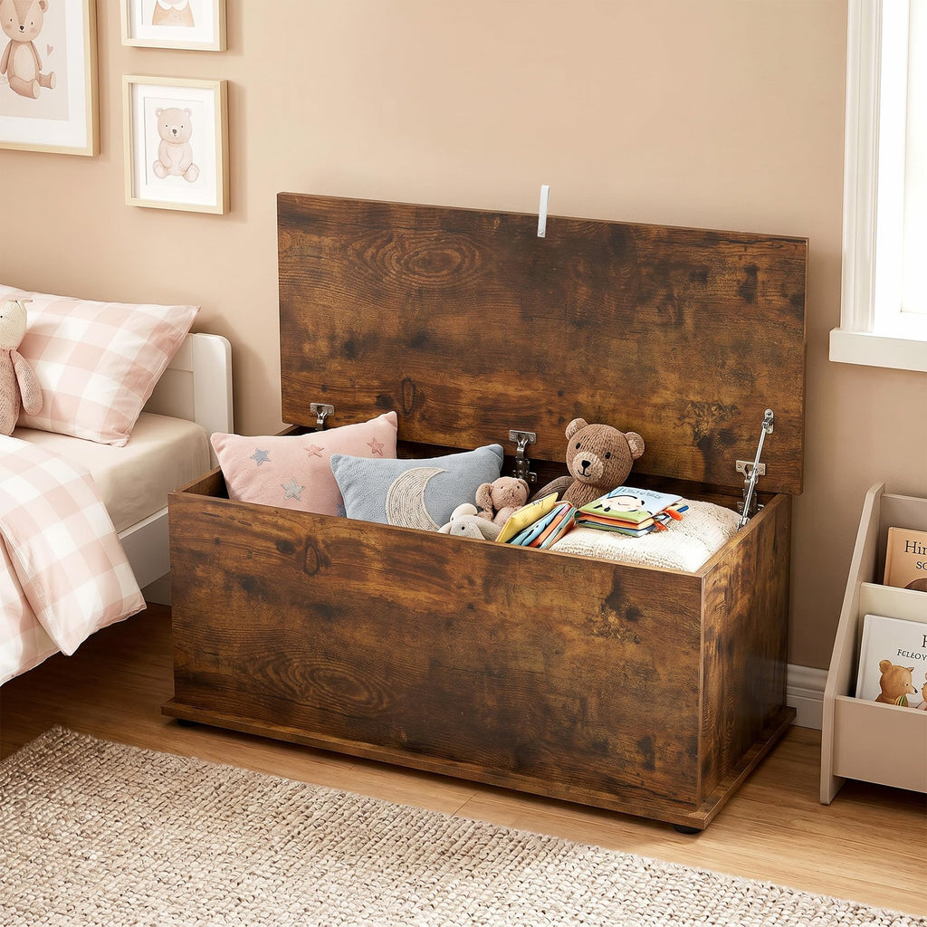 39.4" Modern Storage Chest, Lift Top Storage Bench, Rustic Brown