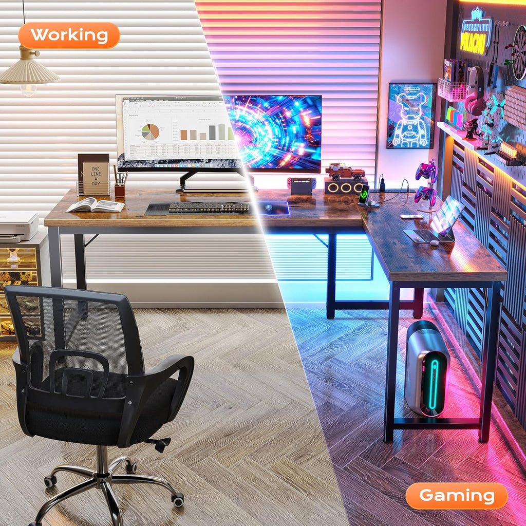 63 Inch L Shaped Desk with Power Outlets & 0.95 Inch Thicker Desktop | Reversible Computer Desk, Larger Office Corner