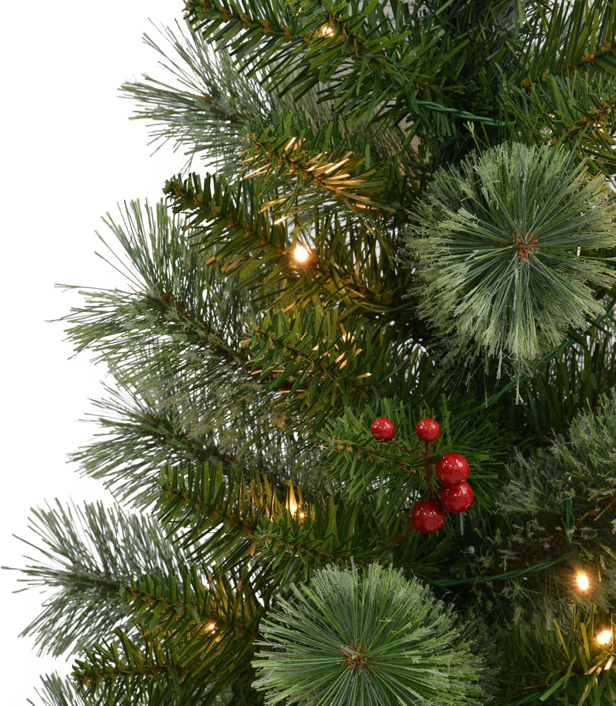 International Set of 2 Artificial Cashmere Pre-Lit Battery-Operated Potted Christmas Trees with Berries