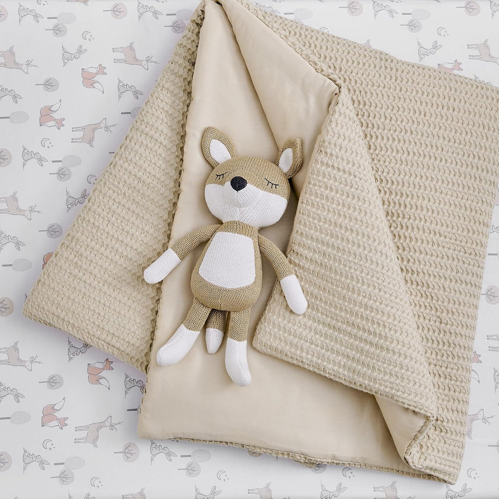 Baby - Mills Waffle Crib Bed Set - Baby Nursery Set - Taupe - Taupe Textured Waffle - 4 Piece Set Includes Quilt