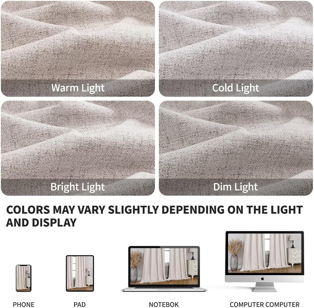 100% Blackout Window Curtains 84 inches Long 2 Panels Set, Faux Linen Look Thermal Insulated Grommet Drapes, Room