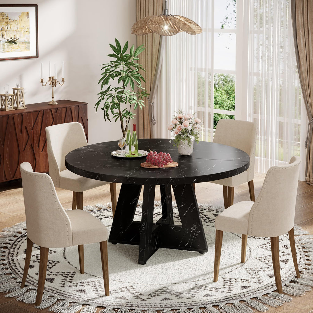 Farmhouse Dining Table, 47 Inch Round Dinner Table for 4, Rustic Round Dining Room Table Dining Room Living Room
