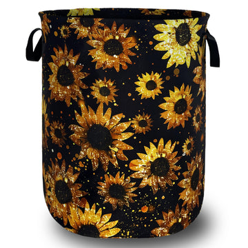 Sunflowers Laundry Basket Oxford Cloth Foldable Hamper 18.9x16.5 Inch