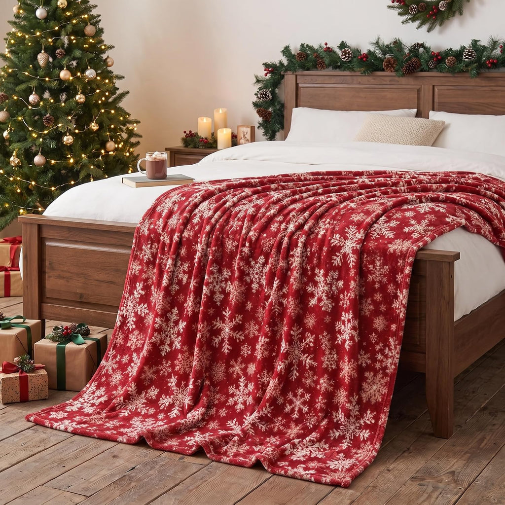 Christmas Red Snowflake Flannel Throw Blanket 50x60