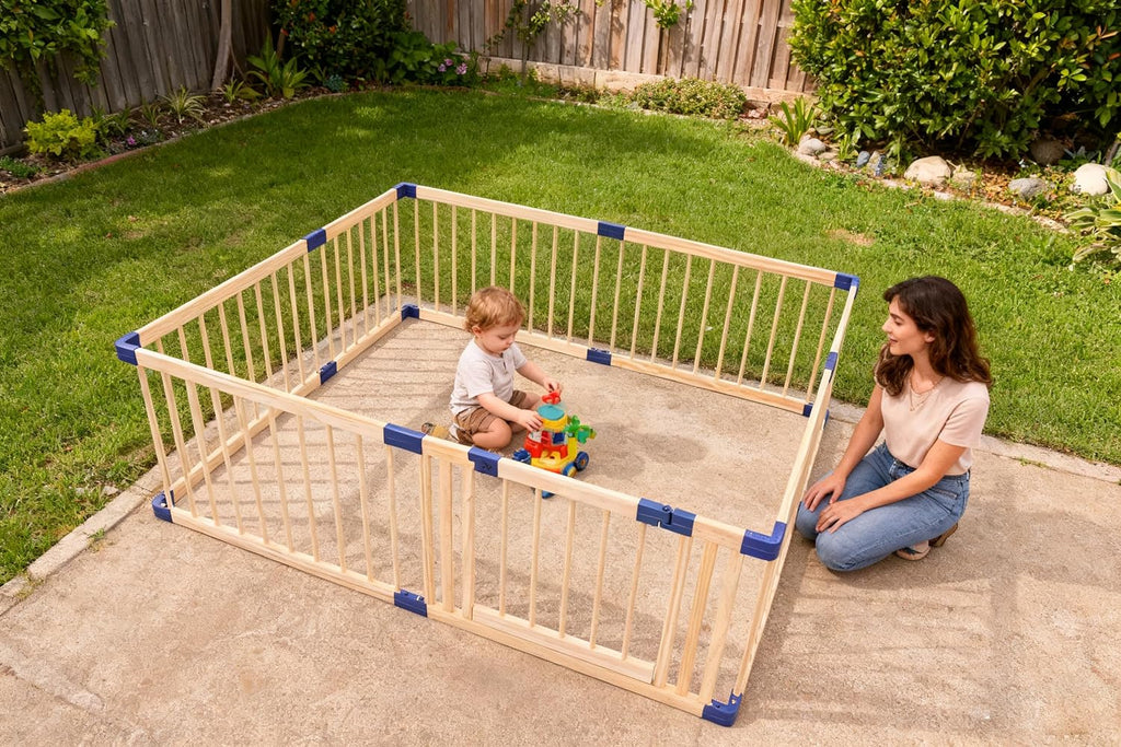 Wooden Playpen,CPC Certified,New Zealand Pine Wood,59.05x70.86Inches | Large Area,free hands,Versatile Size Options