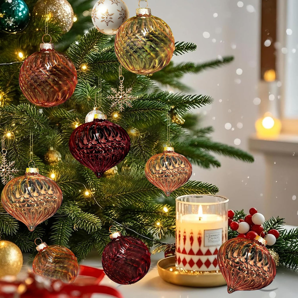 Brown Glass Christmas Ornaments, 12-Pc Vintage Ball & Onion Shapes for Tree - Set of 12