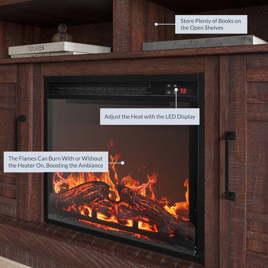 48" TV Stand with 18" Electric Fireplace Heater, Modern TV Stand for TVs up to 50", Entertainment Media Stand with