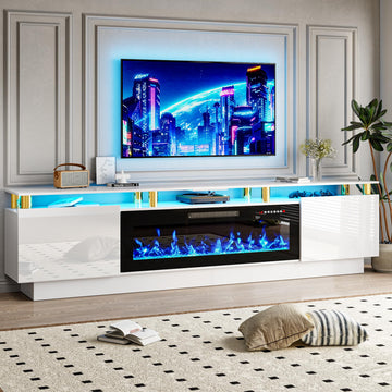 80" Modern Fireplace TV Stand with 36" Electric Fireplace for TVs Up to 90 inch, Luxury LED Light Entertainment