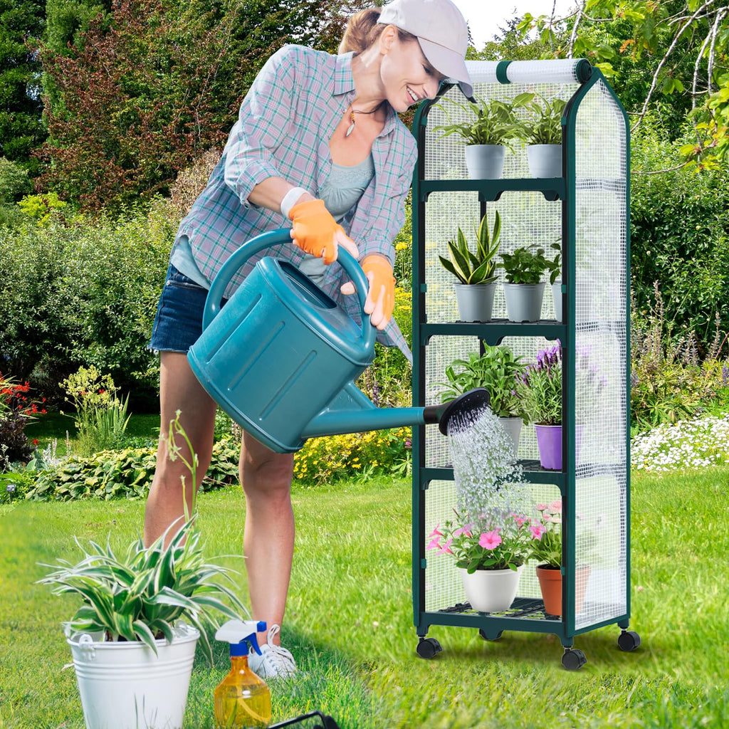 Mini Greenhouse for Indoor Outdoor, Small Plastic Plant Green House with Locking Wheels Portable Greenhouses with