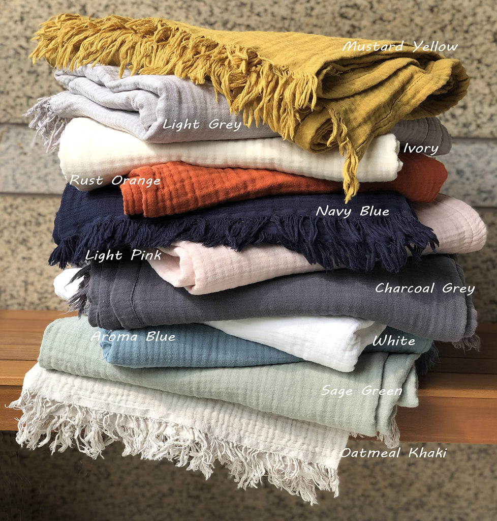 100% Organic Cotton Throw Muslin Blanket, 50"x60", Oatmeal Khaki