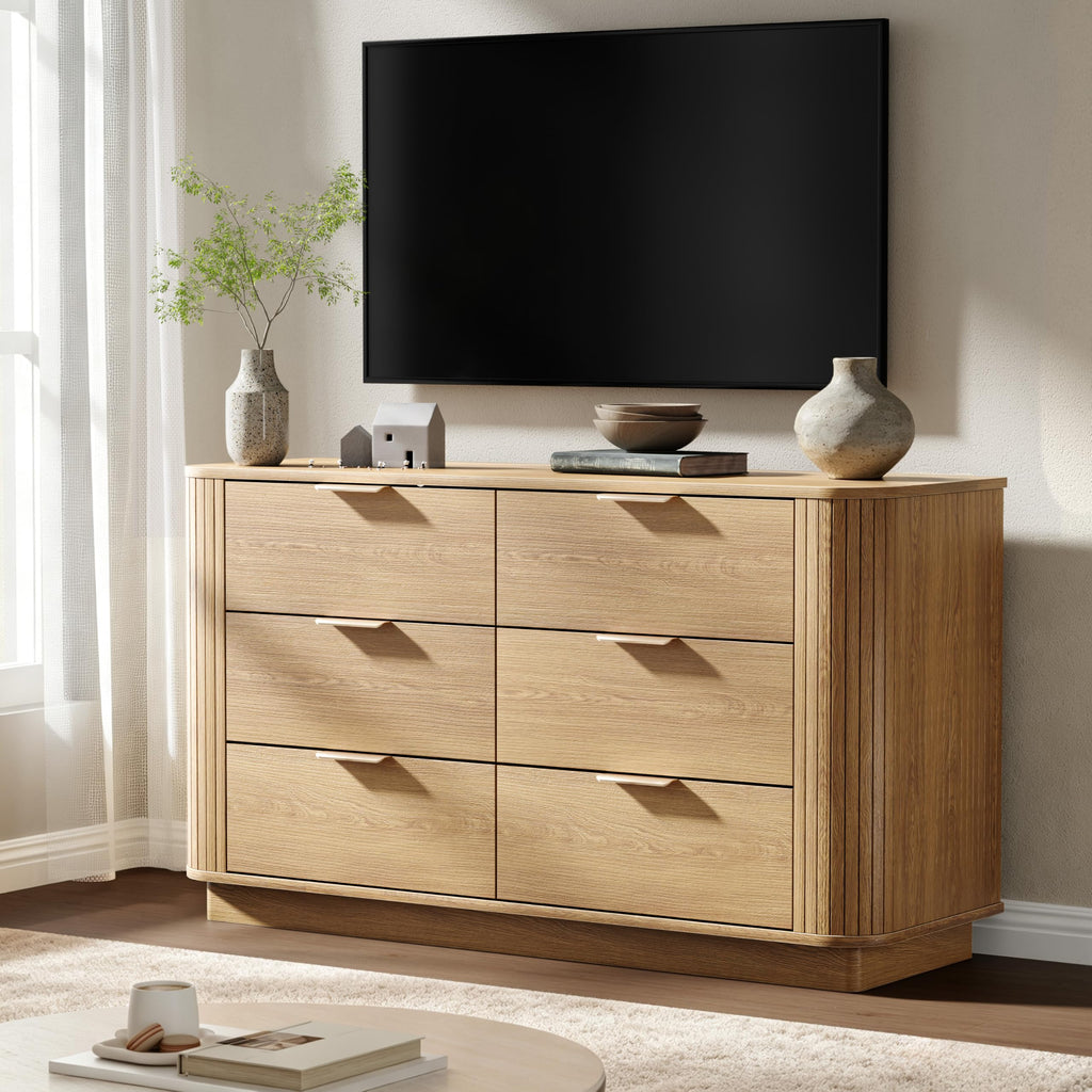6 Drawer Dresser, 47'' Wide Chest of Drawers, Natural Oak