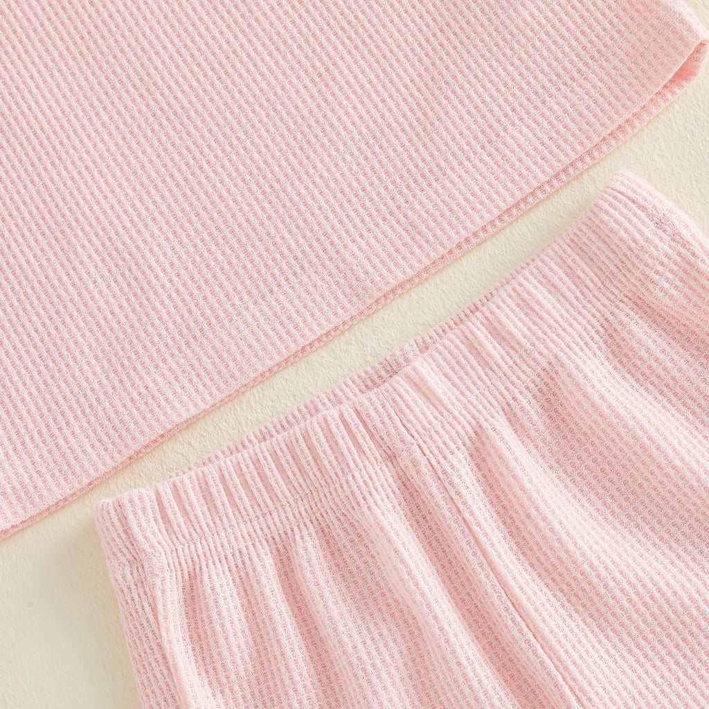 Toddler Baby Girl Fall Clothes Waffle Long Sleeve Shirt Tops and Bell Bottoms Pants 2 Piece Outfits for Girls