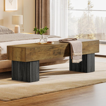 63" Long Entryway Bench, Rustic Farmhouse End of Bed Bench, Wooden Shoe Bench Seat, End of Bed, Brown & Black