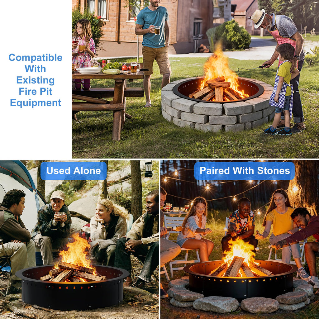 35.5'' Fire Pit Ring, Outdoor Smokeless Fire Pit Liner, Heavy Duty Steel Wood Burning Firepit Rings Insert kit, DIY