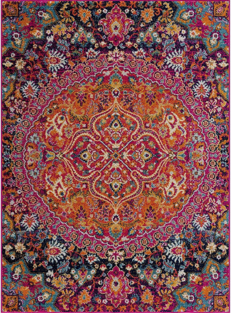 Gray Medallion Traditional Area Rug Burgundy Burnt Orange Charcoal Mustard Navy Teal Beige Floral Living Room
