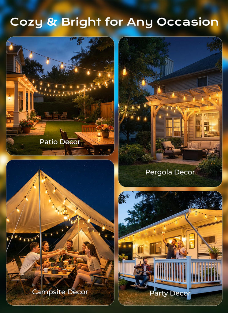37FT Solar String Lights Outdoor, 10+1 Shatterproof LED Lights