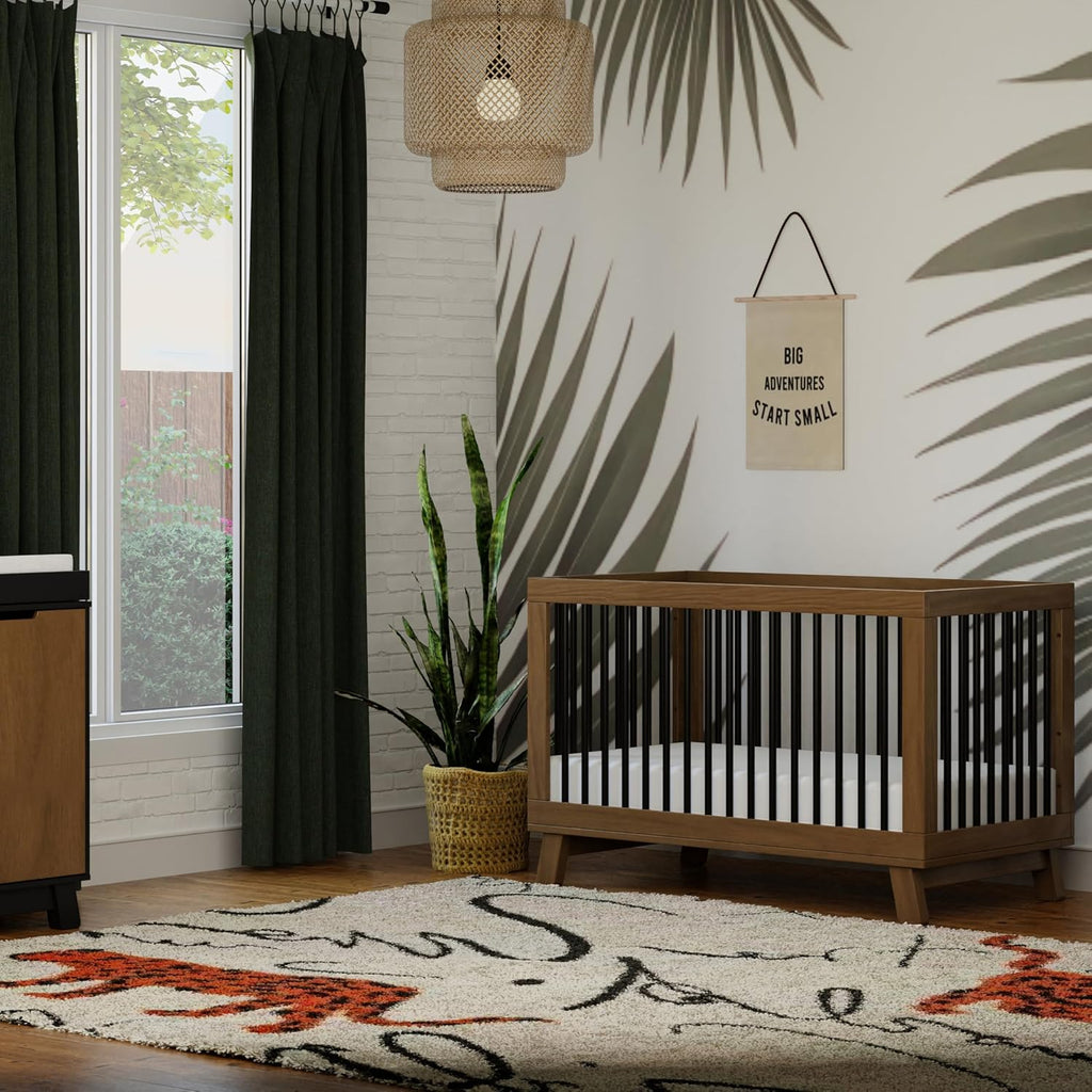 Hudson 3-in-1 Convertible Baby Crib, Natural Walnut/Black | Baby Crib Converts to Toddler Bed & Daybed - GREENGUARD