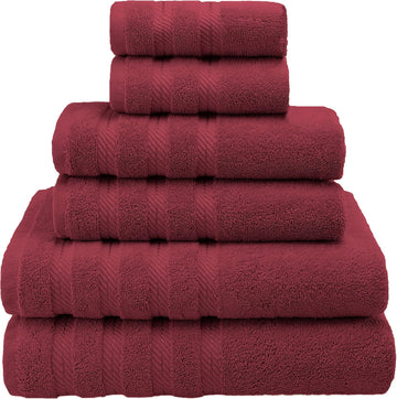 Soft Linen 100% Carde Cotton 6 Piece Towel Set, 590 GSM Heavy Weight Soft Absorbent Turkish Towels , Burgundy Red